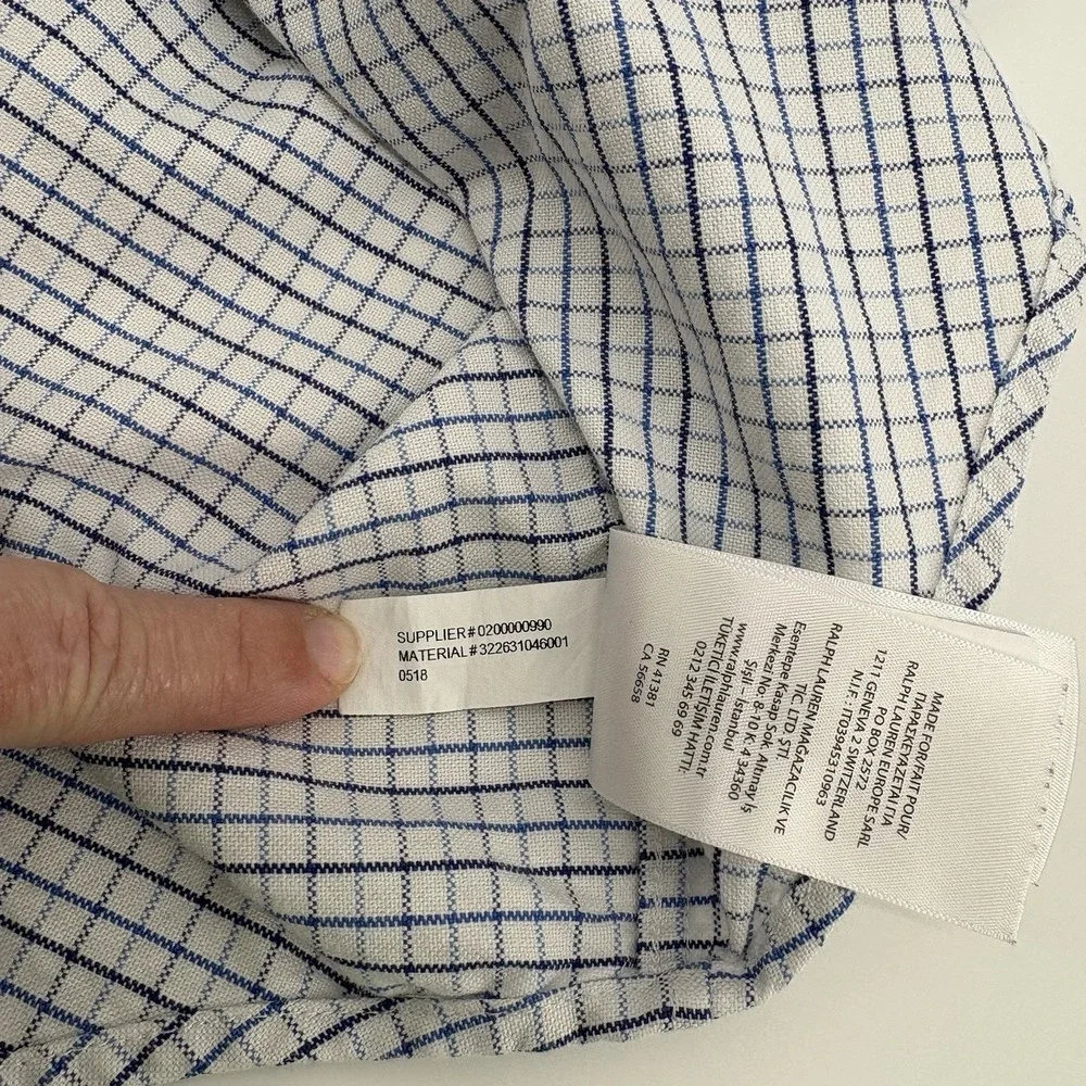Ralph Lauren Boys Long Sleeve Button Up Shirt Size 7 Blue White Check Cotton